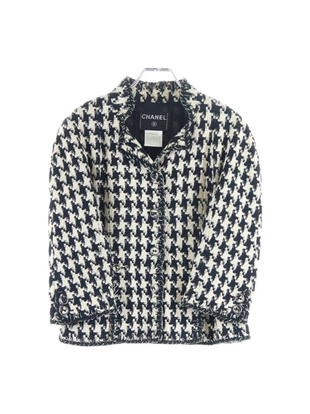 Chanel 08P Tweed Gun Club Check All Over Print Jacket Black White